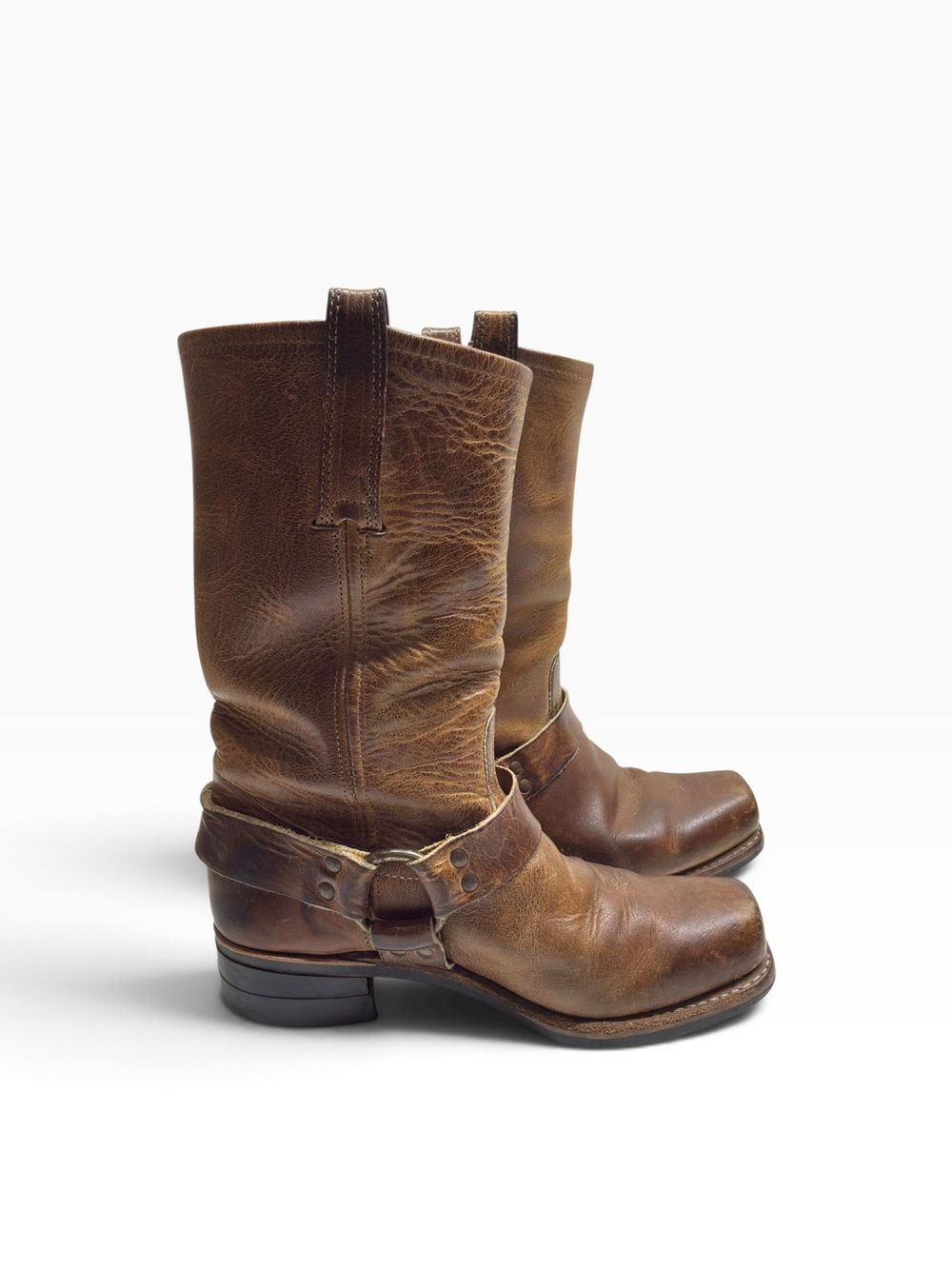FRYE Genuine Leather Men's 12R Harness Boots 9 M Tan-Tan MADE IN USA RARE!